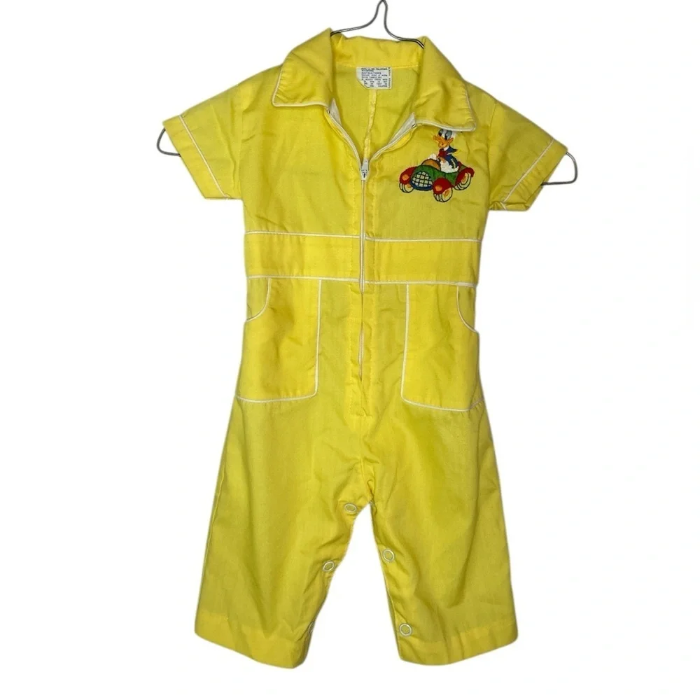 Yellow Kids Jumpsuit with Embroidered Donald Duck Design